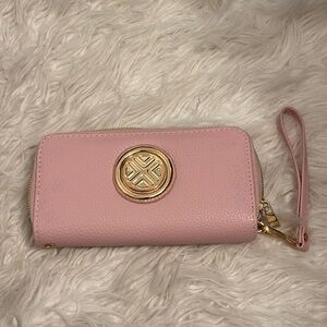 Elegant Pink and Gold Leather Wallet